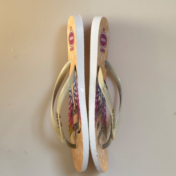 HAVAIANAS Women's Flip Flops Angel Wing Design Beige Multi-Color SizeUS 8/L - Picture 5 of 9